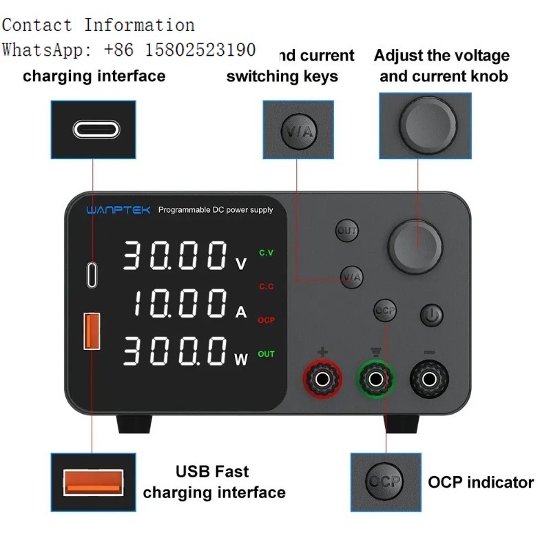Programmable Dc Power Supply 30V 10A - TPS3010 30V 10A พาวเวอร์ซัพพลายแบบตั้งโปรแกรมได้ (สีดำ) สำหรับซ่อมโทรศัพท์แล็ปท็อป