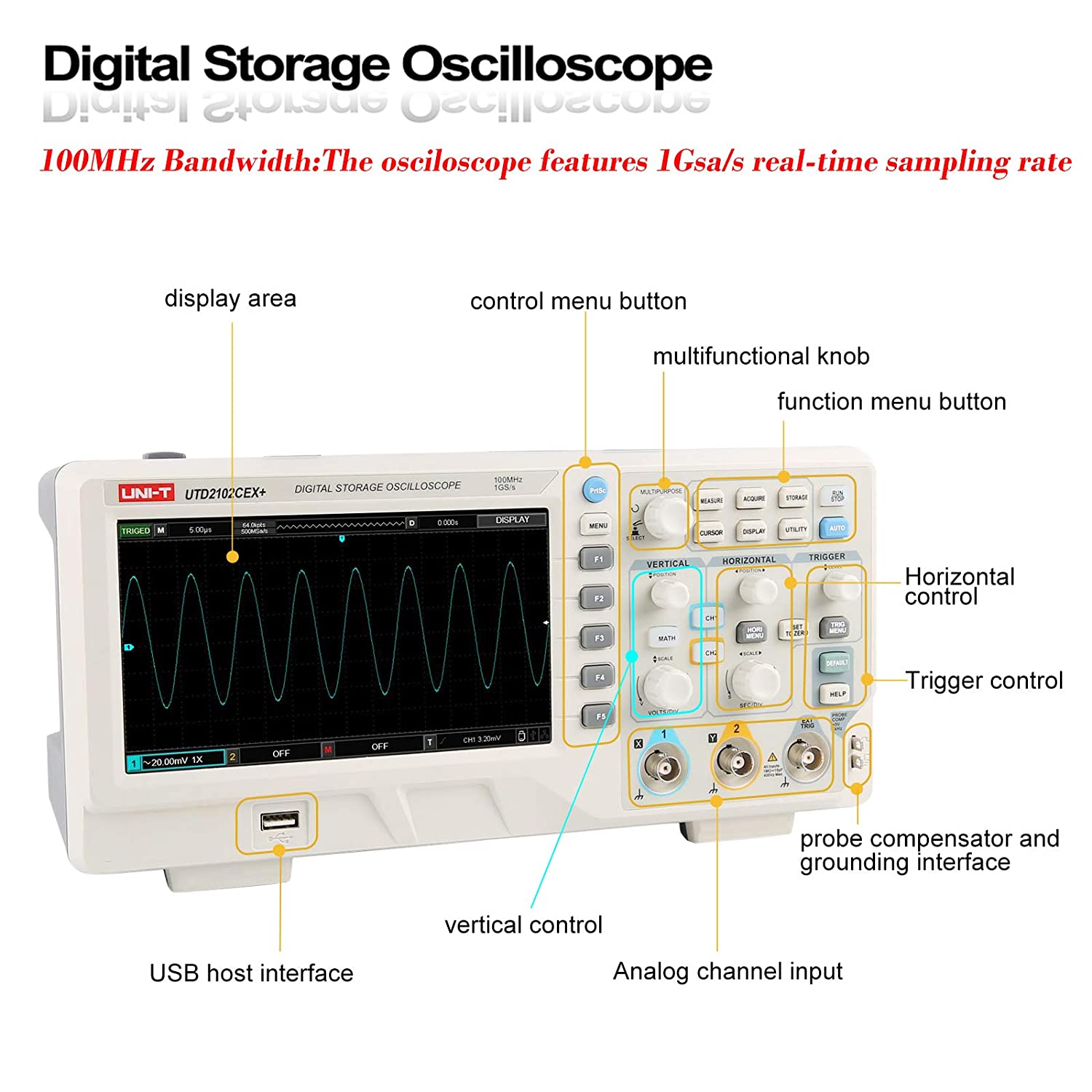 UTD2102CEX+ ออสซิลโลสโคปดิจิตอ - Digital Storage Oscilloscope 100Mhz บทวิจารณ์และราคา